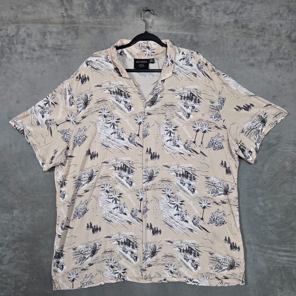 Harley Davidson Tropical Graphic All over Print Rayon Hawaiian Men 3XL button up